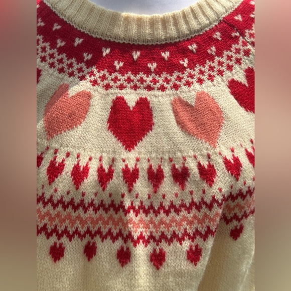 NWT Kiel James Patrick Heartwarmer in Ivory Pink Red Heart Wool Sweater XL - Picture 7 of 12